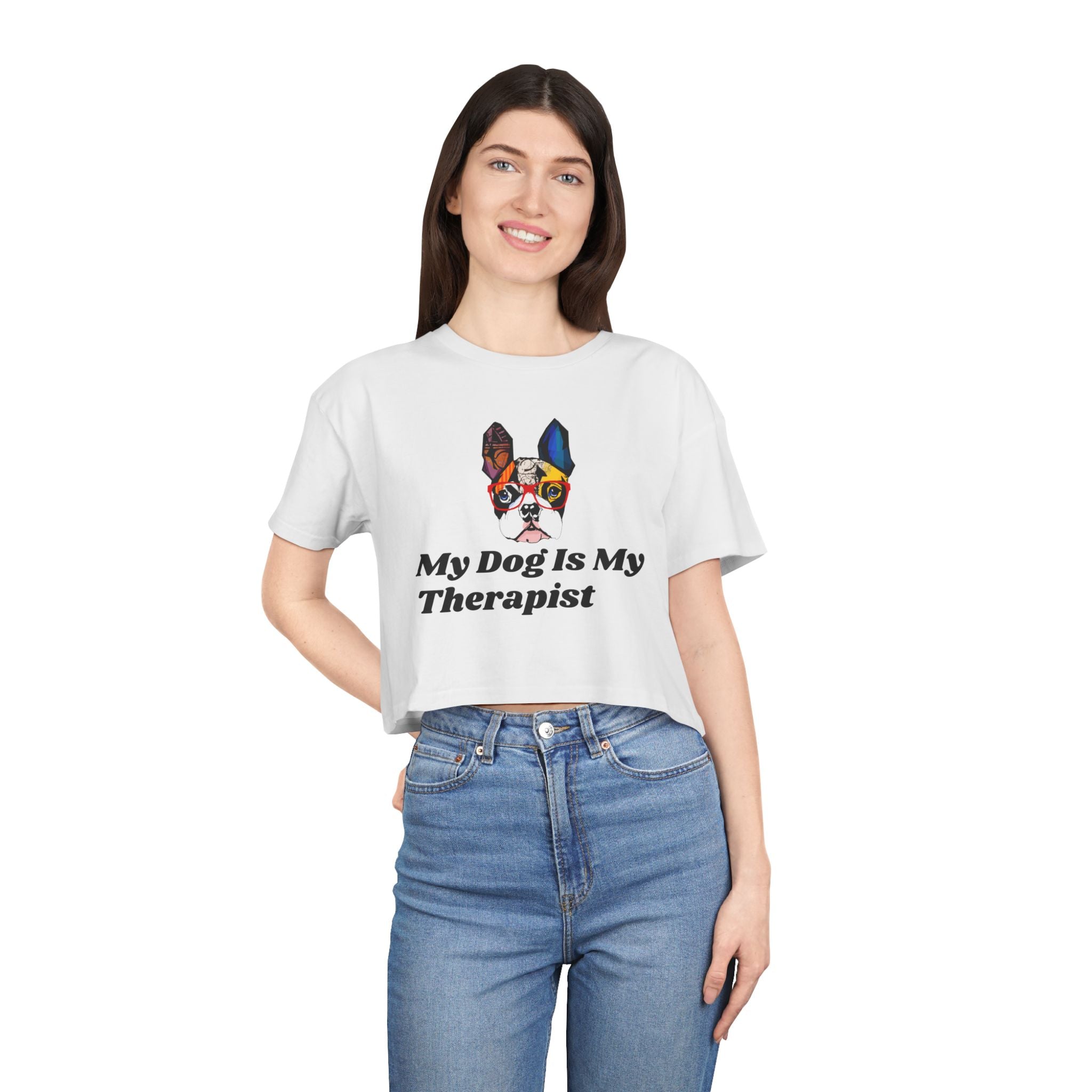 Dog Lover Crop Tee - My Dog is My Therapist