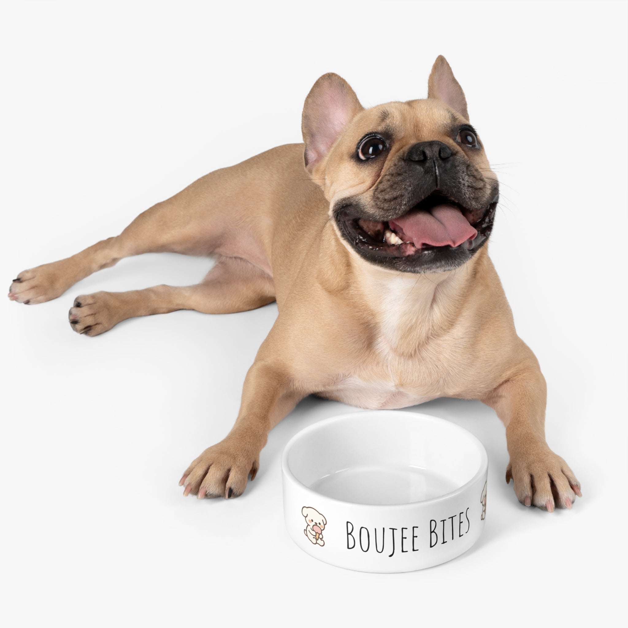 Cute Pet Bowl with "Boujee Bites" Design, Dog Bowl for Small Pets, Personalized Dog Dish, Pet Feeding Bowls, Animal Lover Gift