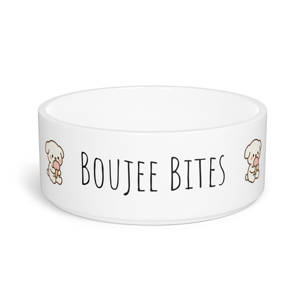 Cute Pet Bowl with "Boujee Bites" Design, Dog Bowl for Small Pets, Personalized Dog Dish, Pet Feeding Bowls, Animal Lover Gift