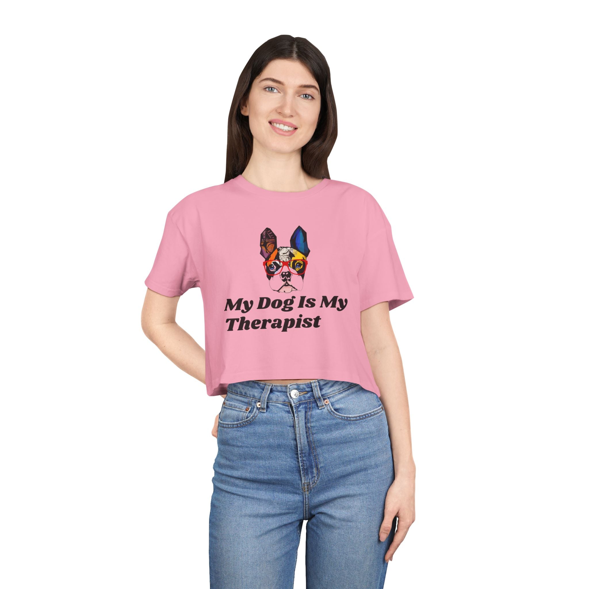 Dog Lover Crop Tee - My Dog is My Therapist